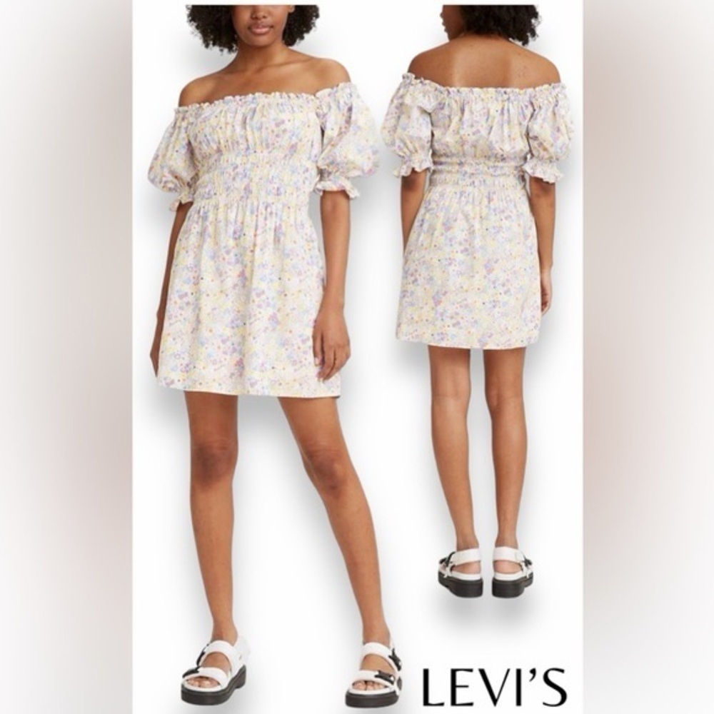 Levi’s Verenne Floral Cottagecore Puff Sleeve Off the Shoulder poplin Dress XL